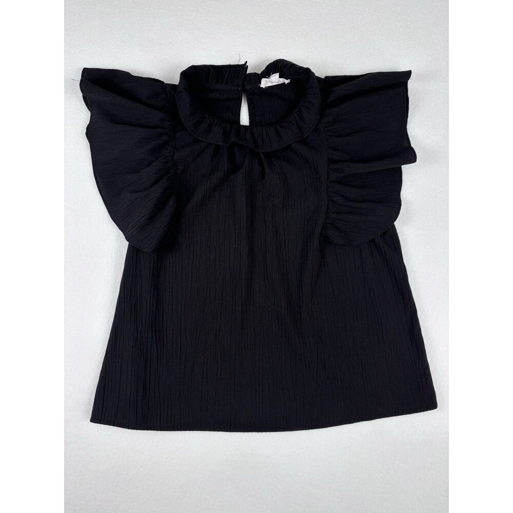 THML Black Ruffle Flutter Sleeve Mock Neck Keyhole Blouse Women’s L